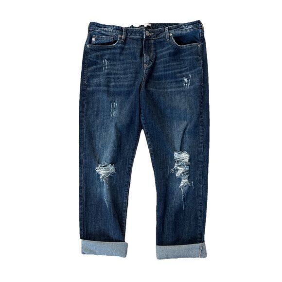 Dear John Straight Leg Distressed High Rise Jean Size 31 Knee Cut Out And Tears - Picture 15 of 16